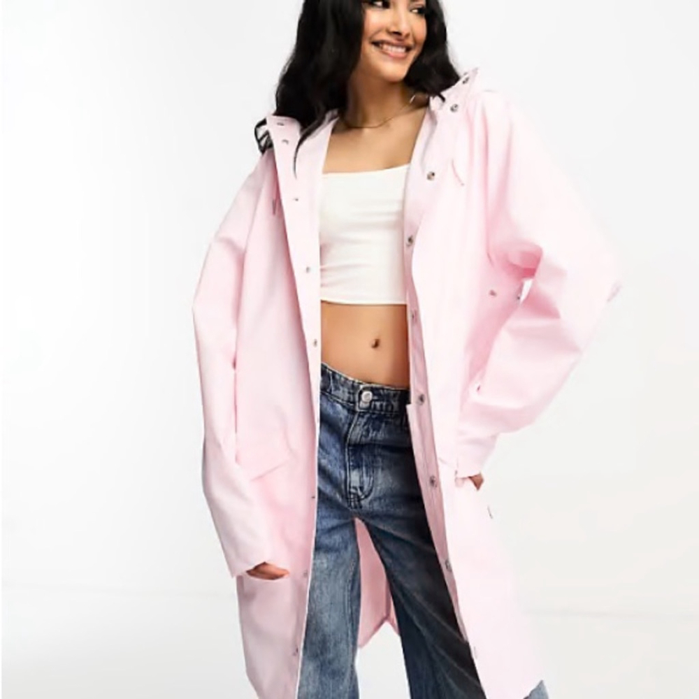 Rains 12020 waterproof hooded long jacket in pink